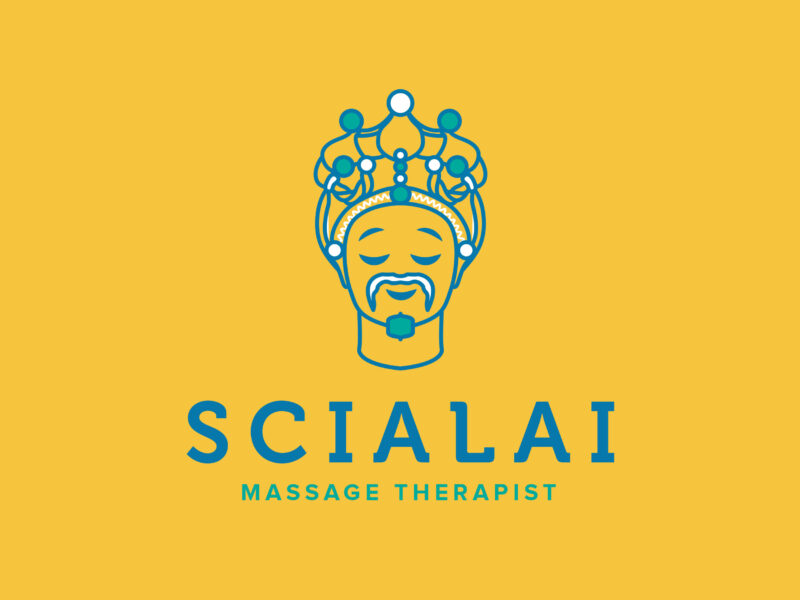 Scialai Logo Testa di moro stilizzato icona di Sicilia su sfondo giallo con colori blu e turchese
