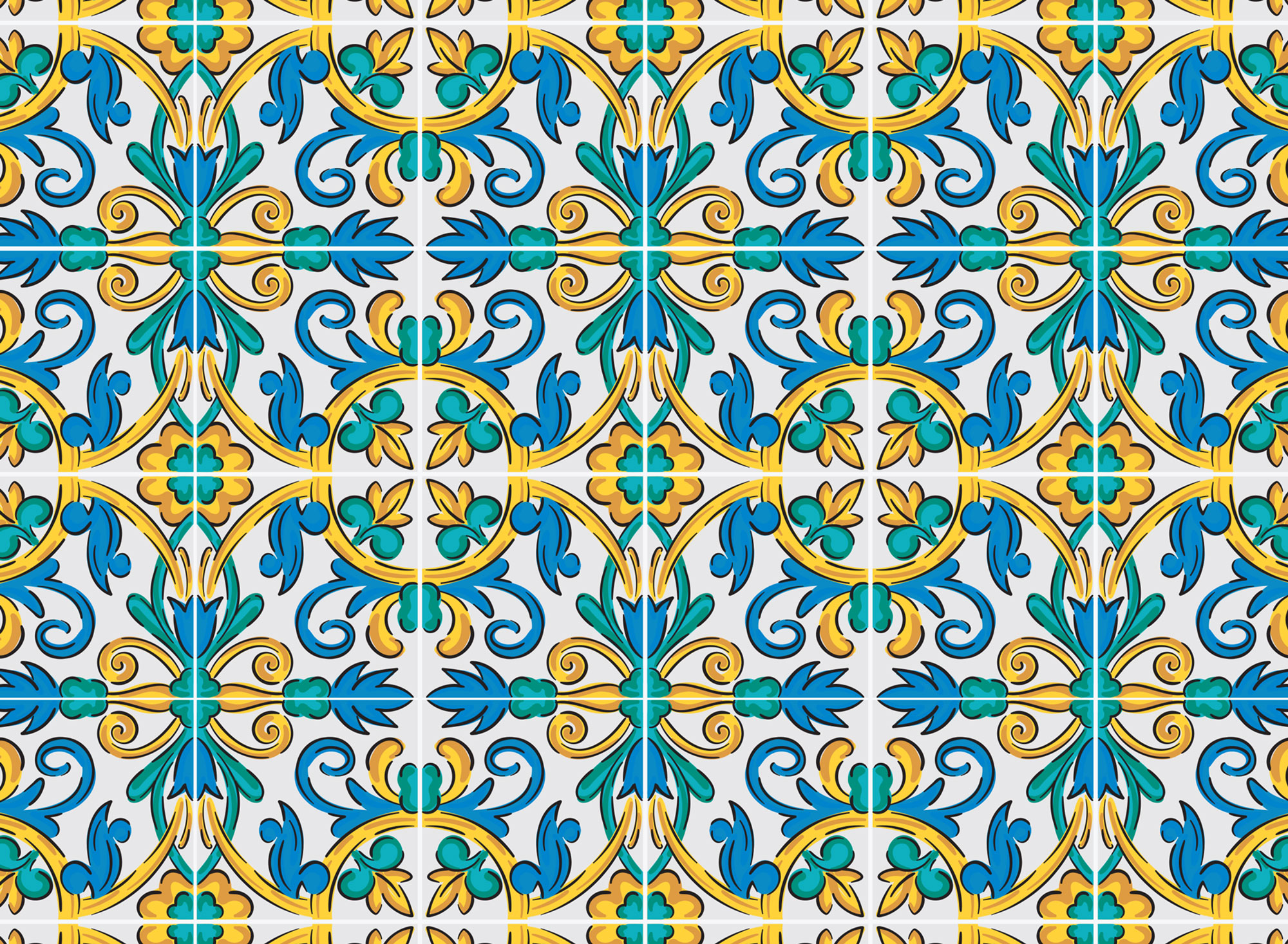 Scialai Pattern colorato di Sicilia stile siciliano giallo blu e turchese