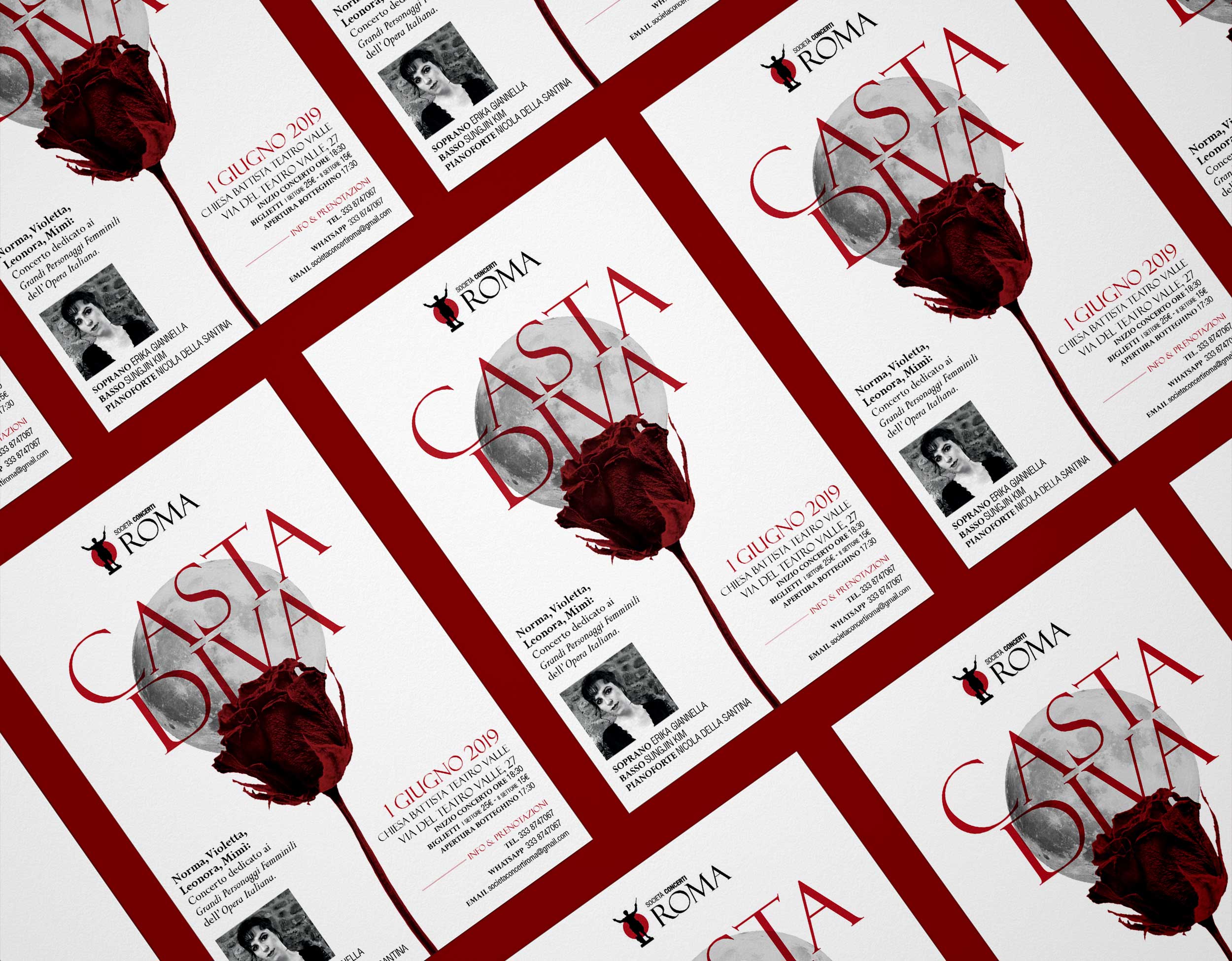Mockup Flyer su Casta Diva isometric su sfondo rosso