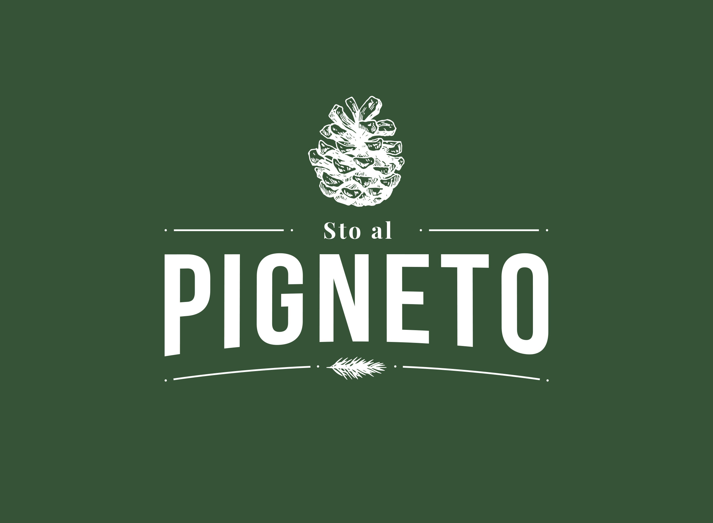 Logo su sfondo verde con pigna e lettering ispirato al Pigneto